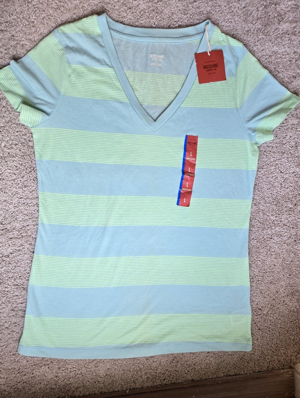 Mossimo Supply Co. V-Neck Striped Tee in Light Blue and Lime